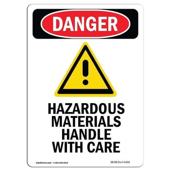 Safety Sign, OSHA Danger, 5" Height, Hazardous Materials, Portrait, 10PK